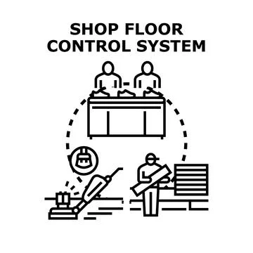 Shop floor control system managing production processes Stock Illustration