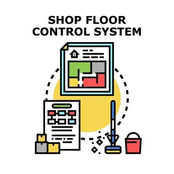 Shop floor control system managing production processes Stock Illustration