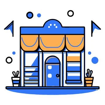 Shop front in flat line art style Stock Illustration