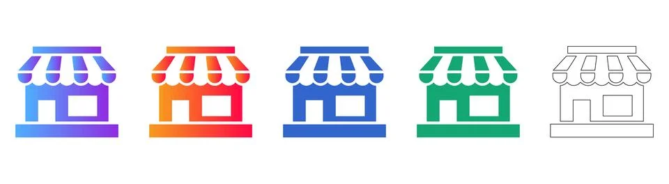 Shop Front Icon Set with Display Window Illustrazione stock
