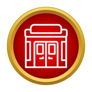 Shop front outline icon inside a red and gold circle Stock Illustration