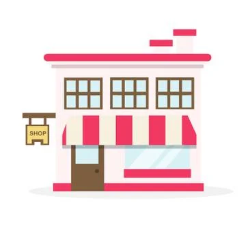 Shop house flat design.Storefront vector illustration Stock Illustration