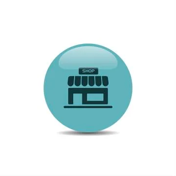 Shop icon on a blue round button Stock Illustration