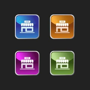 Shop icon on colored square buttons Stock Illustration