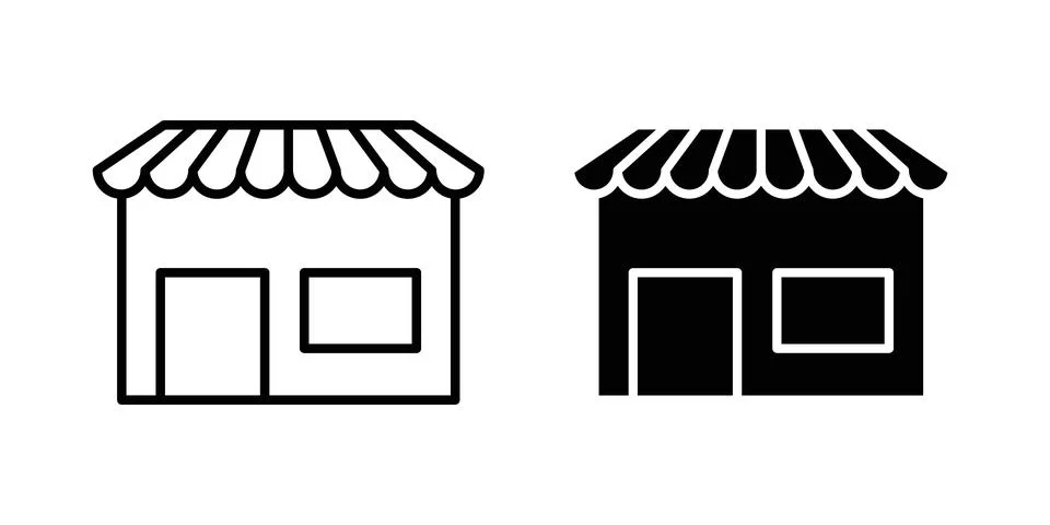 Shop icon solid, line, and editable vector set. Ilustración de archivo
