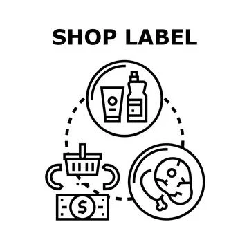 Shop label concept vector illustration buying products Stock Illustration