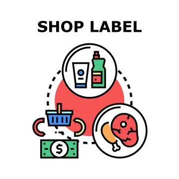 Shop label concept vector illustration buying products Stock Illustration