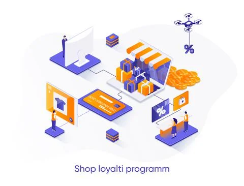 Shop loyalty program isometric web banner. Stock-Illustration