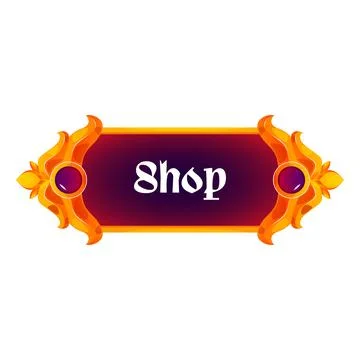 Shop medieval game button, vector cartoon gold decorated frame with gems, UI UX Stock Illustration