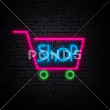 Shop neon font sign vector illustration PSD Template