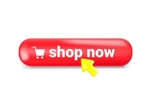 Shop now button with cursor arrow. 3d vector illustration isolated on white.. Stock Illustration