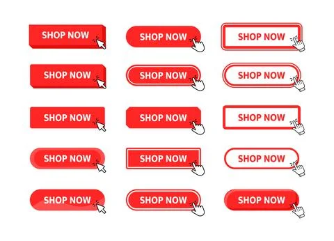 Shop Now Button with pointer clicking. Web button. Finger Pressing. Click to Stockillustratie