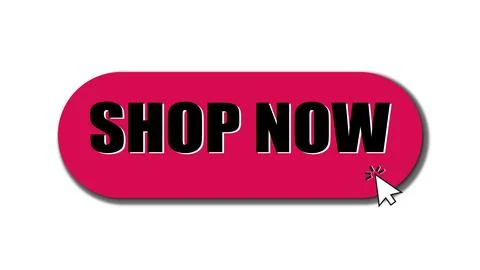 Shop Now button with pointer clicking, web pink button Stock Illustration