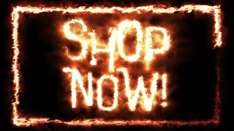 Shop now fire text animation sign overlay Stock Footage 300363101