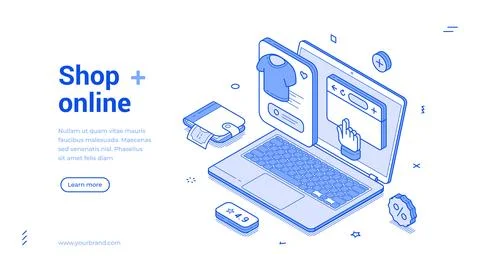 Shop Online E-Commerce Web Banner Template Isometric Vector Illustration Stock Illustration