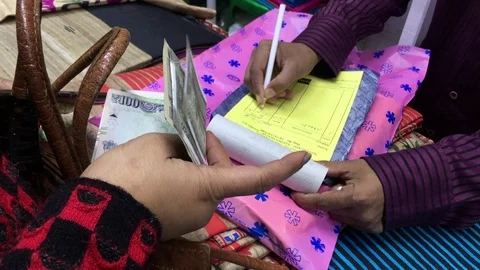 Shop owner preparing bill Video stock 100497625