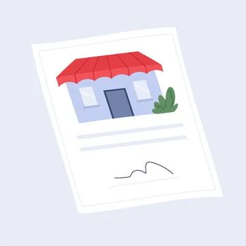 Shop purchase contract concept. Contract for the sale of premises. Stock Illustration