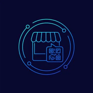 Shop with QR code icon, linear design Illustrazione stock