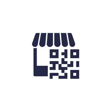Shop with QR code icon on white Illustrazione stock