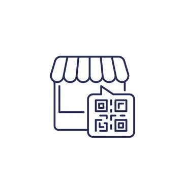 Shop with QR code line icon Illustrazione stock