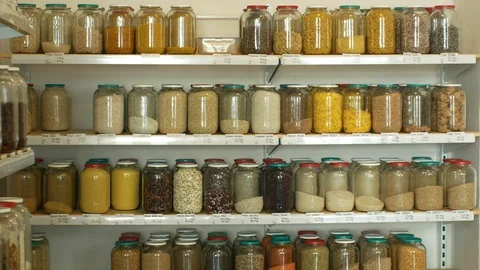 Shop raw materials without packaging, healthy nutrition wide assortment Stock Footage 111535541