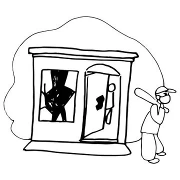 Shop robbery on white isolated backdrop. Stock Illustration