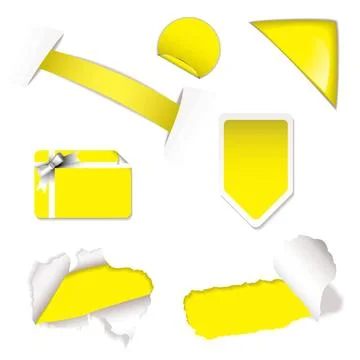 Shop sale elements yellow Collection of brightly colored shop sale tags or... Stock Photos
