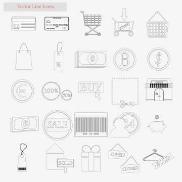 Shop Set vector style line icons on white Stock Illustration