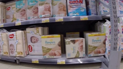 Shop shelf with diapers Stock Footage 81099676