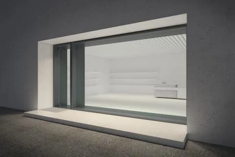 Shop showcase at night, 3d rendering Stock Illustration