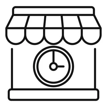 Shop time opening hours icon showing when store is open Stock Illustration