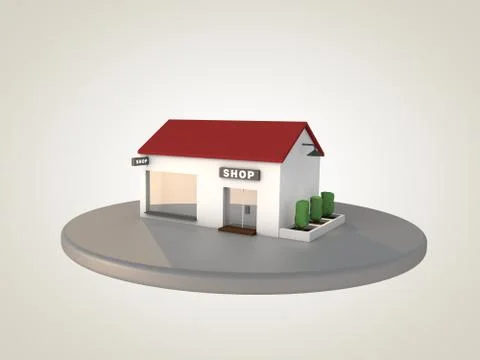 Shop with trees on a side. 3D rendering. Stock Illustration