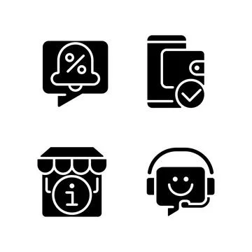 Shop website interface black glyph icons set on white space Illustrazione stock