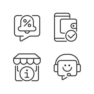Shop website interface pixel perfect linear icons set Stock Illustration