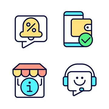 Shop website interface pixel perfect RGB color icons set 库存插图