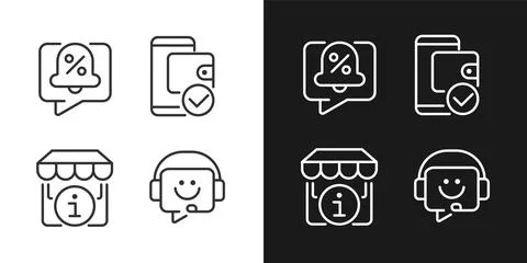 Shop website interface pixel perfect linear icons set for dark, light mode Illustrazione stock