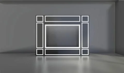 Shop window display, Empty storefront with light, showcase mock up 3D rendering Illustrazione stock