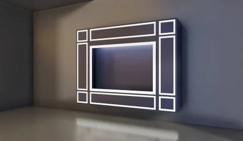 Shop window display, Empty storefront with light, showcase mock up 3D rendering Stock-Illustration