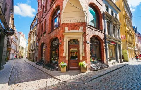 Shop window in historical center of Riga Baltic Stock Photos