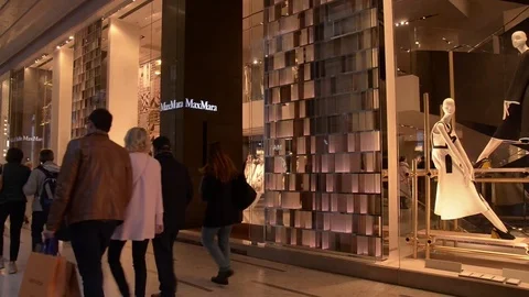 Shop window of a Max Mara shop in Milan – Duomo area Stock Footage
