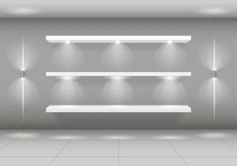 Shop-window shelf for goods Illustrazione stock