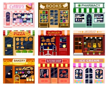 Shop window vector showwindow of book store or candyshop and window-case of Stockillustratie