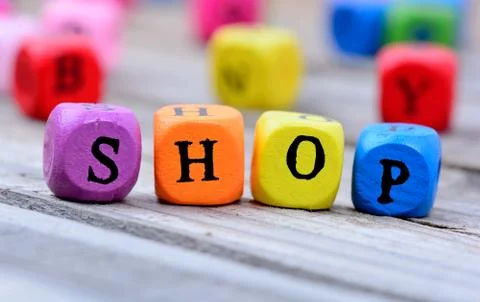 Shop word on table Stock Photos