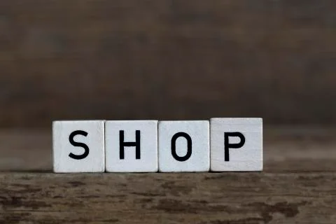 Shop, written in cubes Stock Photos
