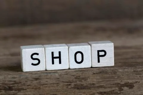 Shop, written in cubes Stock Photos