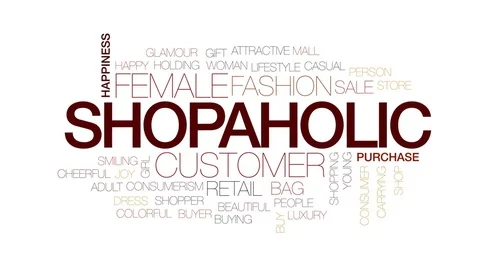 Shopaholic animated word cloud, text design animation. Kinetic typography. Stock Footage 74906950