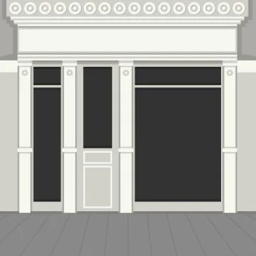 Shopfront with Black Windows. Light Store Facade. Vector. イラスト素材