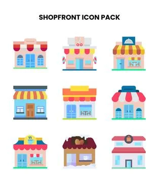 Shopfront Flat Collection Icons Pack Ilustración de archivo