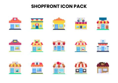 Shopfront Flat Graphics Icons Pack Stock Illustration