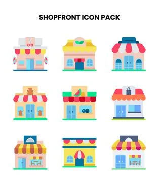 Shopfront Flat Set Icons Pack Ilustración de archivo